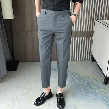 Высококачественные эластичные брюки, мужские дышащие брюки длиной до щиколоток, мужские костюмные брюки, весенне-осенние модные деловые брюки C18 3