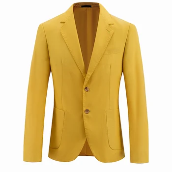 Высококачественный Джентльменский мужской Тонкий повседневный желтый костюм Брендовые мужские деловые повседневные блейзеры чистого цвета для мужчин 7