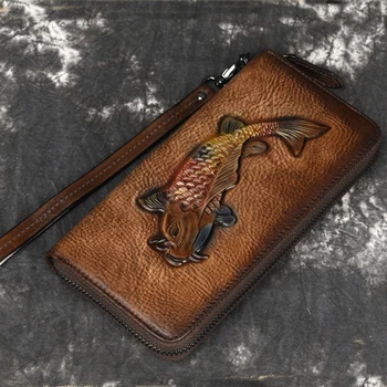 Высококачественный Длинный кошелек на запястье из натуральной кожи, женское удостоверение личности /Кредитные карты, удобная сумка в национальном стиле, женский клатч из натуральной кожи, кошелек-клатч
