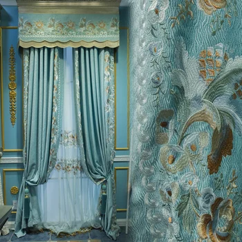 Высококачественный европейский занавес атмосфера гостиной спальни простой современный занавес из синели готовое изделие жаккардовые шторы 15