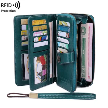 Высококачественный женский кошелек RFID, противоугонные кожаные кошельки для женщин, длинный женский клатч на молнии, большой женский кошелек, держатель для карт