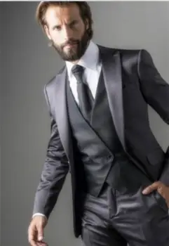 Высококачественный серый мужской костюм Slim Fit из 3 предметов (пальто + брюки + жилет) Блейзер Итальянский Изготовленный на заказ Смокинг для выпускного вечера Жениха Terno Masculino 10