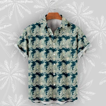 Гавайская рубашка Tiger Мода 2023, летняя мужская одежда с коротким рукавом, повседневная мужская рубашка, праздничные рубашки для мужчин, топы Оверсайз