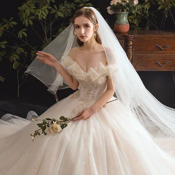 Главное Свадебное Платье 2020 New Bride Mori Super Fairy Fantasy Хепберн Звездное Небо С Открытыми Плечами Роскошное Свадебное Платье С Блестящим Хвостом 10