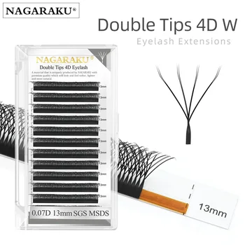 Двойные наконечники NAGARAKU Для наращивания ресниц 4D W-образной формы В блистере Готовые Веера 12 Линий / лоток 15