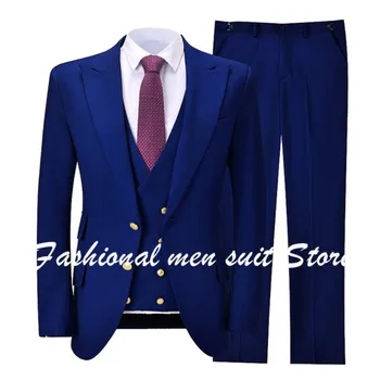 Деловые Мужские костюмы с отворотом Королевского синего цвета с двумя пуговицами, Костюм Для Жениха, Свадебный Блейзер Terno Masculino Slim Fit, 3 шт. 6