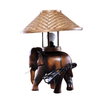 Деревянные Декоративные настольные лампы из Юго-Восточной Азии, прикроватная лампа для спальни, креативная личность, деревянные настольные лампы в форме ретро-слона 12