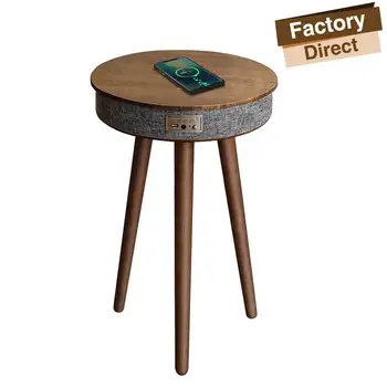 Деревянный круглый умный журнальный столик динамик мебель для дома мини маленький кофейный чайный столик беспроводная зарядка qi с портами USB 5
