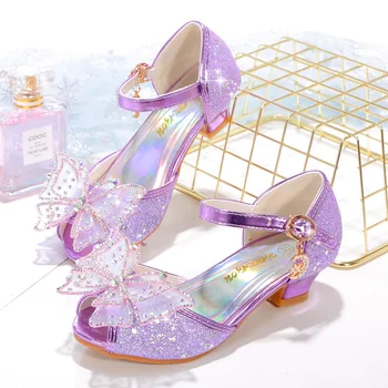 Детская летняя мода для девочек, босоножки-бабочки со стразами в виде рыбьего рта, детские свадебные туфли принцессы на высоком каблуке для вечеринки по случаю дня рождения