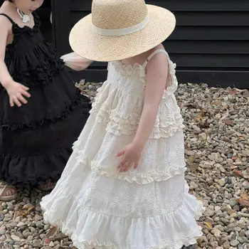 Детская одежда 2023 Новые летние платья Для девочек Кружевное платье принцессы на подтяжках