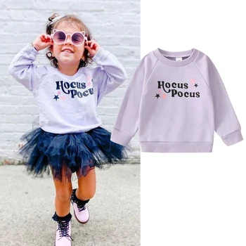 Детская осенняя толстовка с буквенным принтом в виде звезды, футболка с круглым вырезом для девочек, пуловеры на Хэллоуин, топы