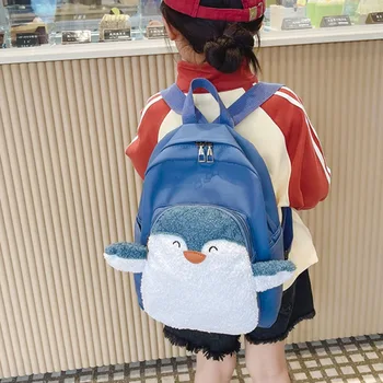 Детская сумка с мультяшными животными, детская сумка для детей из детского сада, милая школьная сумка с мультяшным пингвином, холщовый рюкзак для мальчиков и девочек