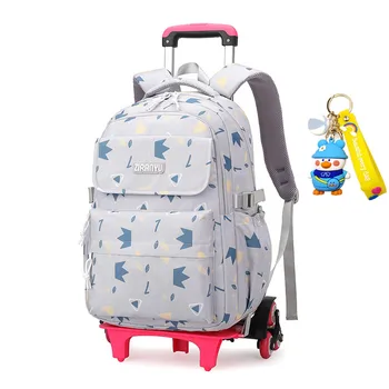 Детские школьные сумки-тележки Mochilas, детские рюкзаки на колесиках, багаж на тележке, Рюкзак принцессы для девочек, сумка для спины, детская школьная сумка 10