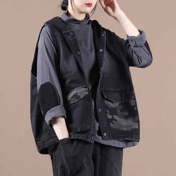 Джинсовый жилет Оверсайз, повседневные Свободные куртки без рукавов с капюшоном, женская мода 2021 года, Корейский стиль, джинсы в стиле Ретро, жилет, пальто AA5887 2