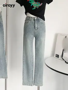 Джинсы Circyy с высокой талией, синие джинсы-карандаш, обтягивающие джинсовые брюки длиной до щиколоток, уличная одежда, Весна 2023, Новый Корейский Y2K Прямой 12