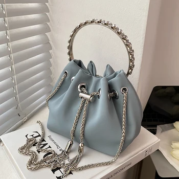 Дизайнерские сумки-ведерки с жемчугом, летние пляжные сумки ручной работы, женская сумочка из модных серебряных бусин, милые кошельки и сумочки
