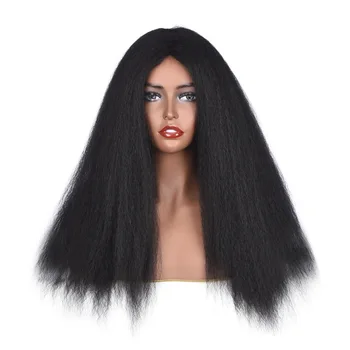 Длинные кудрявые прямые синтетические парики для чернокожих женщин Черно-коричневые светлые рыжевато-бордовые волосы афро-парики синтетические волосы повседневные парики 2