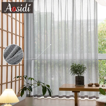 Длинные прозрачные шторы для спальни на окно, тюлевая занавеска для гостиной, элегантная ткань в японском стиле, Марлевая вуаль на заказ 3