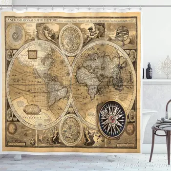 Душевая занавеска Wanderlust, Старая карта, Новая Историческая рукопись Мира, набор для декора ванной комнаты с крючками