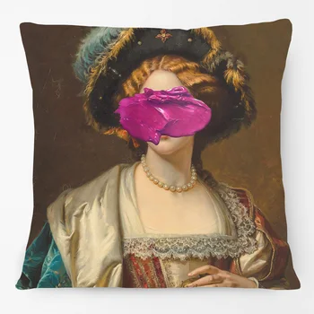 Европейская леди, женская подушка с измененным художественным портретом, размазанная краской, современная наволочка для домашнего искусства 9