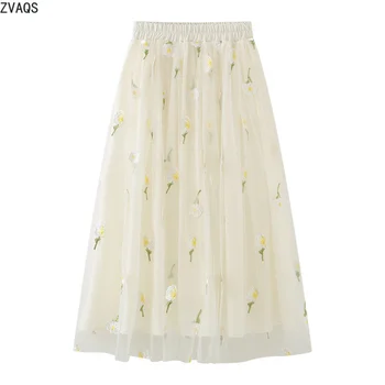 Женская летняя юбка Шикарная и элегантная женская юбка с цветочной вышивкой Юбки миди с высокой талией Женская одежда Faldas Para Mujer LM 3