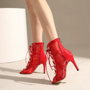 Женская обувь Черные / красные сапоги на каблуке, танцевальная обувь для девочек, женская обувь для бальных танцев, современный джаз, сальса, свадебные туфли для вечеринок, Летние сандалии 7/9 2