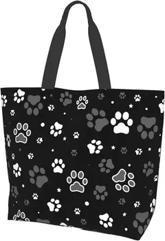 Женская сумка-тоут с собачьей лапой, большие сумки с отпечатками лап, портативная пляжная сумка, многоразовые продуктовые сумки, водонепроницаемая сумка через плечо 5