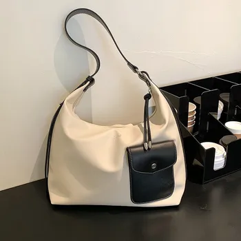 Женская сумка Тренд 2022, однотонная искусственная кожа, женские модные сумки через плечо большой емкости, ретро-сумки с широким ремешком, элегантные сумки в виде полумесяца 6