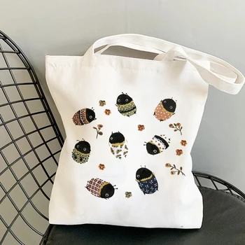 Женская холщовая сумка-тоут, сумка для покупок, дизайнерская сумка, новинка 2021 года, модная повседневная сумка через плечо в минималистичном стиле с лягушачьей художественной печатью 17