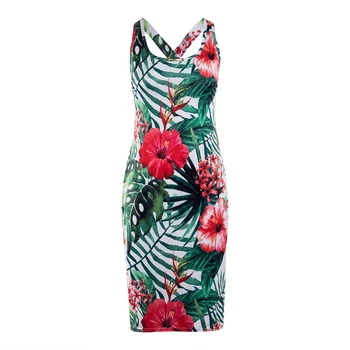 Женские Бандажное облегающее платье без рукавов с тропическими растениями, одежда с цветочным рисунком 17