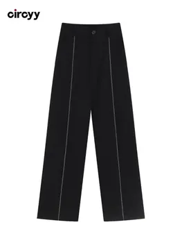 Женские брюки, свободные широкие брюки, повседневная Весенняя уличная одежда 2023, Офисная Женская мода, Корейская базовая Черная тонкая удобная одежда 13