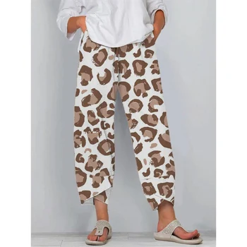 Женские осенние брюки CLOOCL Простые брюки с леопардовым принтом, двойные карманы, стильные повседневные укороченные брюки, брюки оверсайз