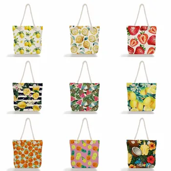 Женские сумки с фруктовым принтом, экологичная Практичная сумка для хранения, сумка-тоут освежающих ярких цветов, дорожная сумка через плечо