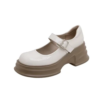 Женские туфли Mary Janes нового дизайна 2023 года, японские женские тонкие туфли на толстом высоком каблуке с круглым носком 2