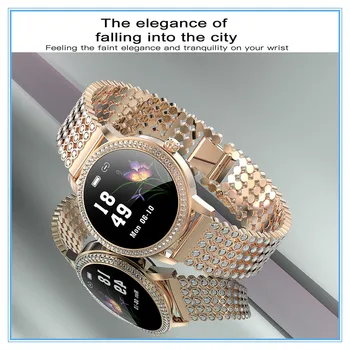 Женские умные часы из нержавеющей стали, инкрустированные бриллиантами, спортивные часы IP68, водонепроницаемый модный фитнес-браслет, частота сердечных сокращений LW20