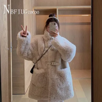 Женское пальто из толстой искусственной овечьей шерсти 2020, Новинка зимы, длинная стильная теплая женская куртка большого размера