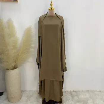 Женское платье, мусульманский комплект, Турция, Дубай, однотонный костюм-двойка, Ближний Восток, Абайя, женская арабская одежда, платье с длинными рукавами 10