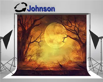 жуткий лес на Хэллоуин, Полная Луна, Деревянные фоны, Высококачественная компьютерная печать, фон для вечеринки в фотостудии 6