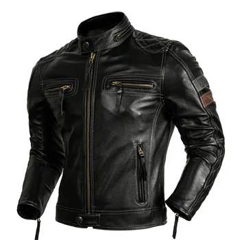 Защитная одежда для мотоциклистов, куртка из натуральной коровьей кожи, мужское пальто для мотобайкеров, мужская мотоциклетная куртка из натуральной кожи S-XL 15