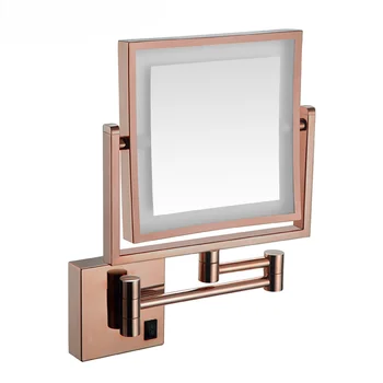 Зеркала для ванной Комнаты из Розового Золота с 8-дюймовым 3-Кратным Увеличительным Светодиодным Зеркалом Для макияжа С Двумя Выдвижными Квадратными Светодиодными Зеркалами Для макияжа в ванной комнате 5