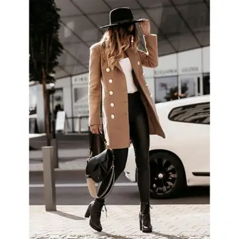 Зимнее пальто vrouwen revers от 2021 года с длинным рукавом и карманами Среднего размера, Верхнее Пальто Geul Effen Vrouwen Lange Mouw Knop Jas bovenkleding 16