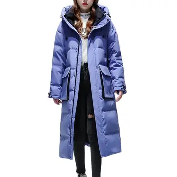 Зимняя новая куртка на утином пуху, женская свободная куртка с капюшоном длиной до колен, Корейская версия, Тонкая темпераментная теплая куртка