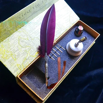 Идея подарка Природное перо, перьевой фонтан, винтажная резная ручка, малиновая с держателем для ручки, ручка для ручки 2