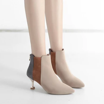 Известный бренд замшевых ботинок смешанного цвета botines femme, женские ботильоны на молнии, зимняя обувь, пикантные ботильоны на тонком кошачьем каблуке, 2020 г. 15
