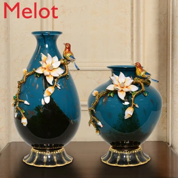 Изготовленная на заказ Эмалевая Хрустальная Стеклянная ваза для украшения гостиной Цветочная композиция Китайское украшение Декоративная ваза для цветов 5