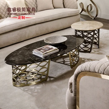 Индивидуальный итальянский золотой мрамор из нержавеющей стали, черно-белый дизайнерский журнальный столик root, овальный столик высокого класса на заказ 15