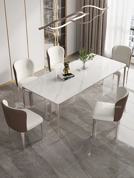 Итальянский минималистский семейный небольшой квартирный тип, современный прямоугольный обеденный стол высокого класса, легкий роскошный стол и стул из каменной плиты