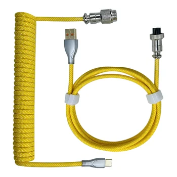 Кабель для передачи данных Type-C к USB, механическая клавиатура, спиральный кабель, кабель авиакомпании, кабель для игровой клавиатуры, пружинный кабель желтого цвета