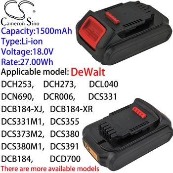 Камерон Китайско Итиумовый аккумулятор 1500 мАч 18,0 В для DeWalt DCE089D1R-QW, DCF610, DCF610D2-QW, DCF610S2, DCF805, DCF813, DCE089, DCE089D1G-QW 9