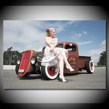 Картина на холсте Hot Rods Tuning винтажная автомобильная женская модель, настенные художественные плакаты и принты для декора гостиной
